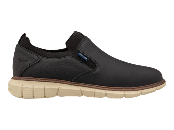 Zapato casual slip-on de color negro con suela beige de la marca Dockers.