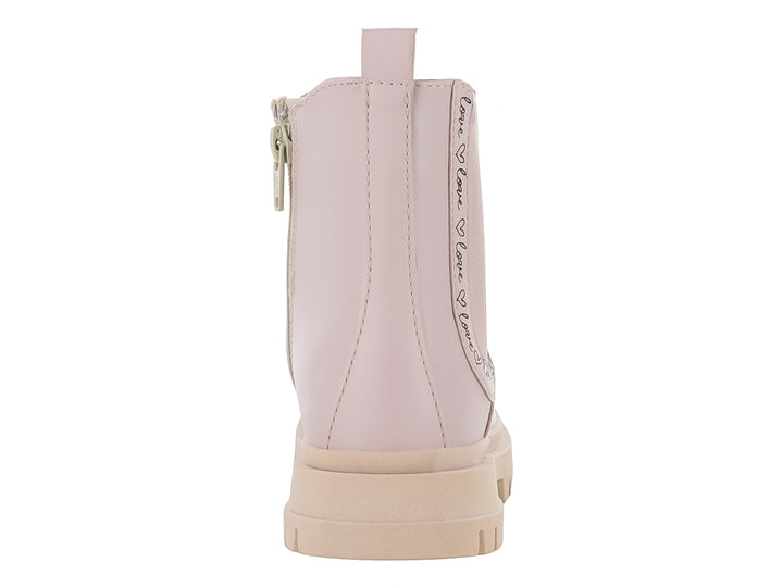 Botas rosa para niña de la marca Teen Bambino con suela beige gruesa y detalles elásticos laterales.