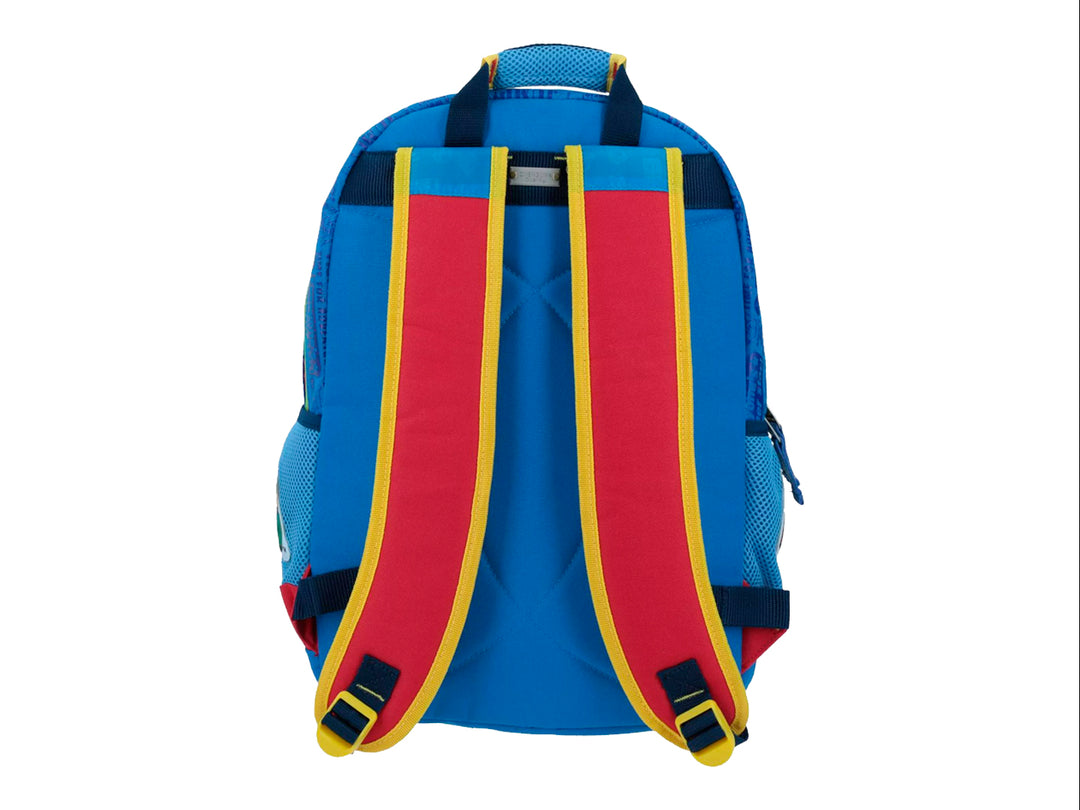 Mochila escolar Chenson de color azul y rojo con estampado frontal de Mario Bros para niño.