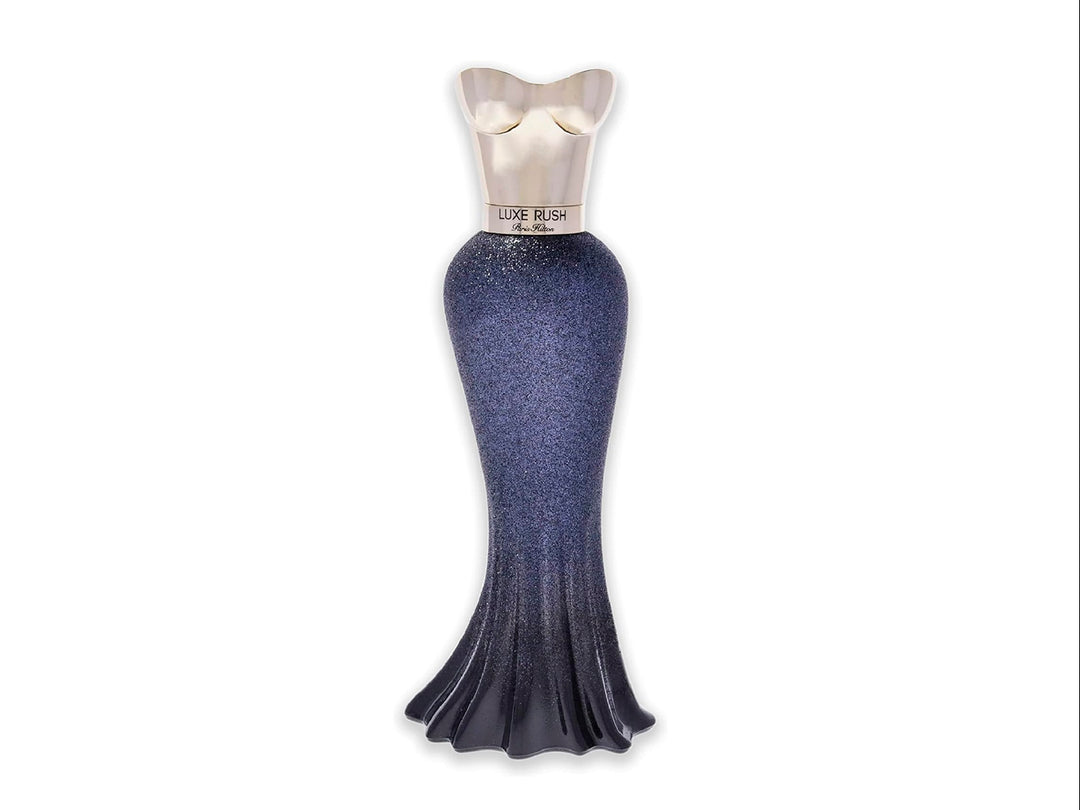 Perfume Paris Hilton Luxe Rush de 100ml en botella azul marino brillante con caja a juego y detalles dorados.