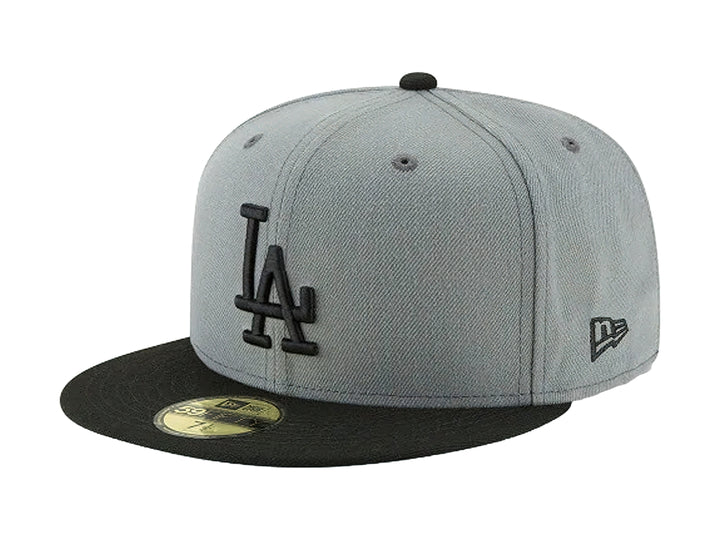 Gorra New Era de los Angeles Dodgers en color gris con visera y logotipo bordado en negro.