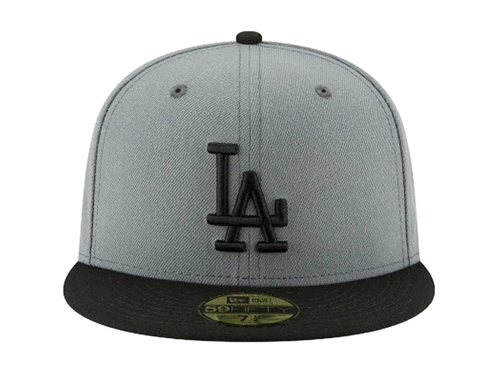 Gorra New Era de los Angeles Dodgers en color gris con visera y logotipo bordado en negro.