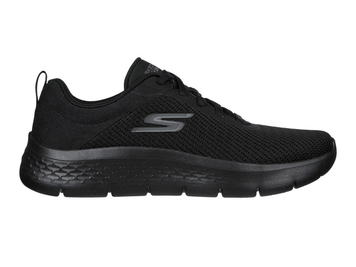 Tenis deportivos Skechers Go Walk Flex en color negro total con tejido de malla y suela flexible.