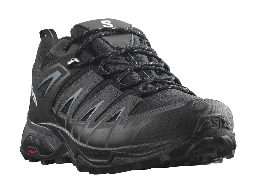 Zapato deportivo Salomon X Ultra Pioneer GTX en color negro, diseñado para senderismo con suela Contagrip.
