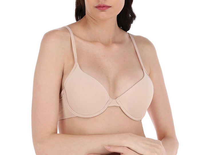 Sujetador de microfibra color piel para mujer, diseño básico y liso.