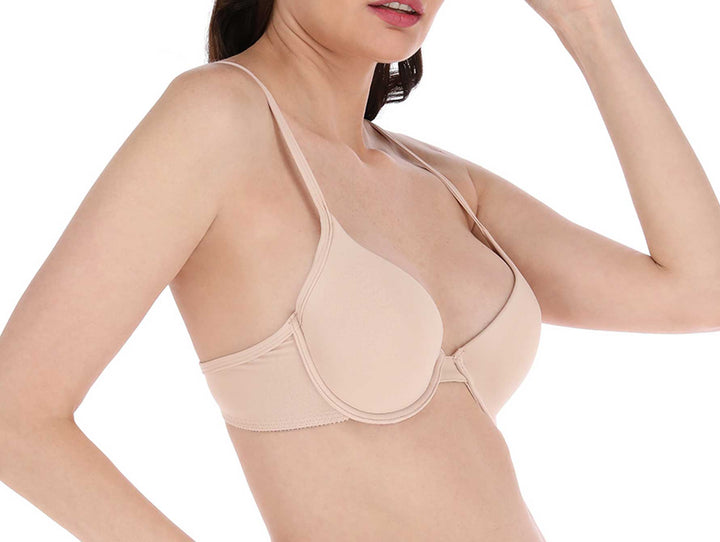 Sujetador de microfibra color piel para mujer, diseño básico y liso.