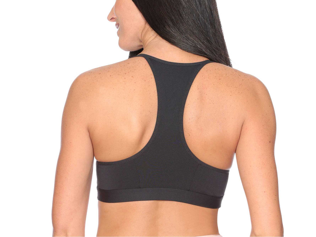 Bra deportivo color negro con tirantes decorativos en el escote.