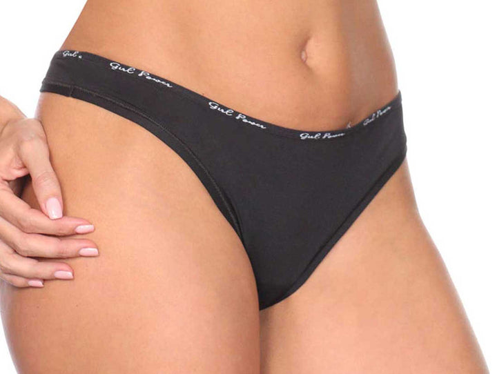 Tanga de color negro para mujer con elástico en la cintura.