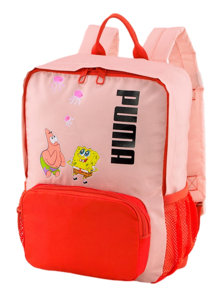 Mochila Puma color rosa y rojo con estampado de Bob Esponja y Patricio Estrella.