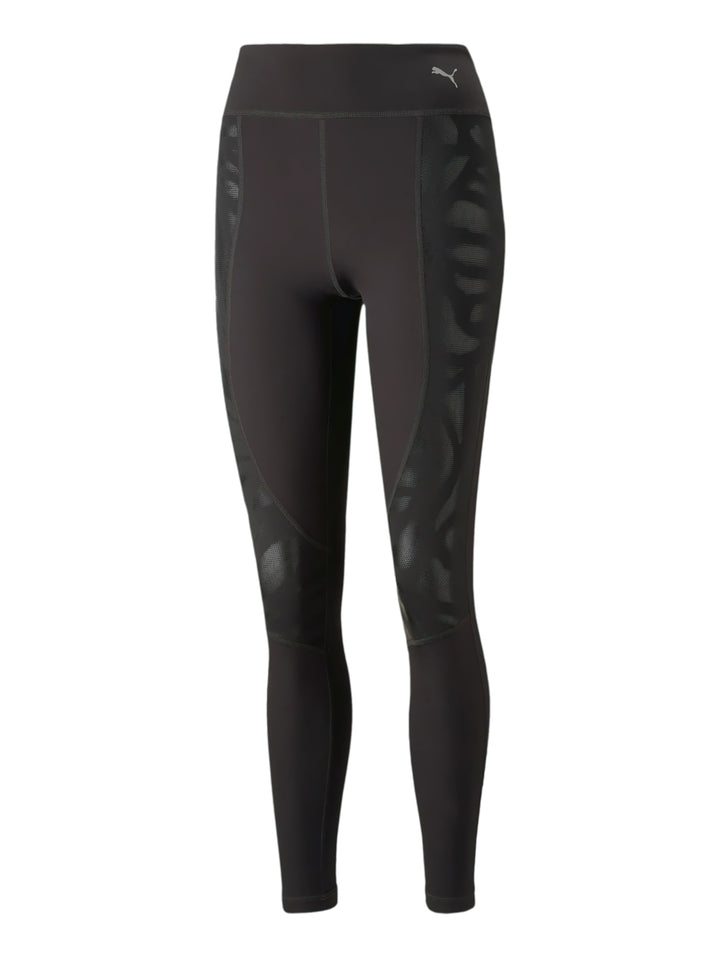 Leggings deportivos PUMA color negro de cintura alta con detalles brillantes laterales.