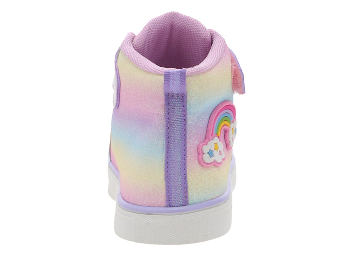 Tenis multicolores iridiscentes para Niña con diseño de arcoíris y detalles brillantes en la punta.