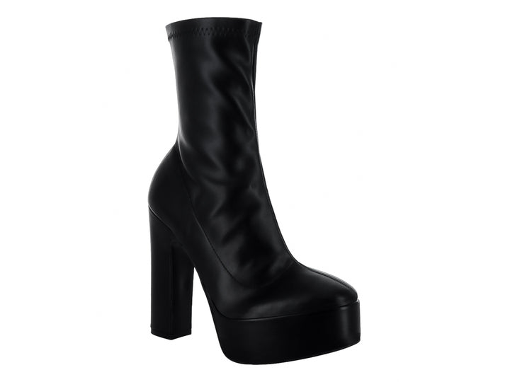 Botín negro de tacón grueso y plataforma para mujer.