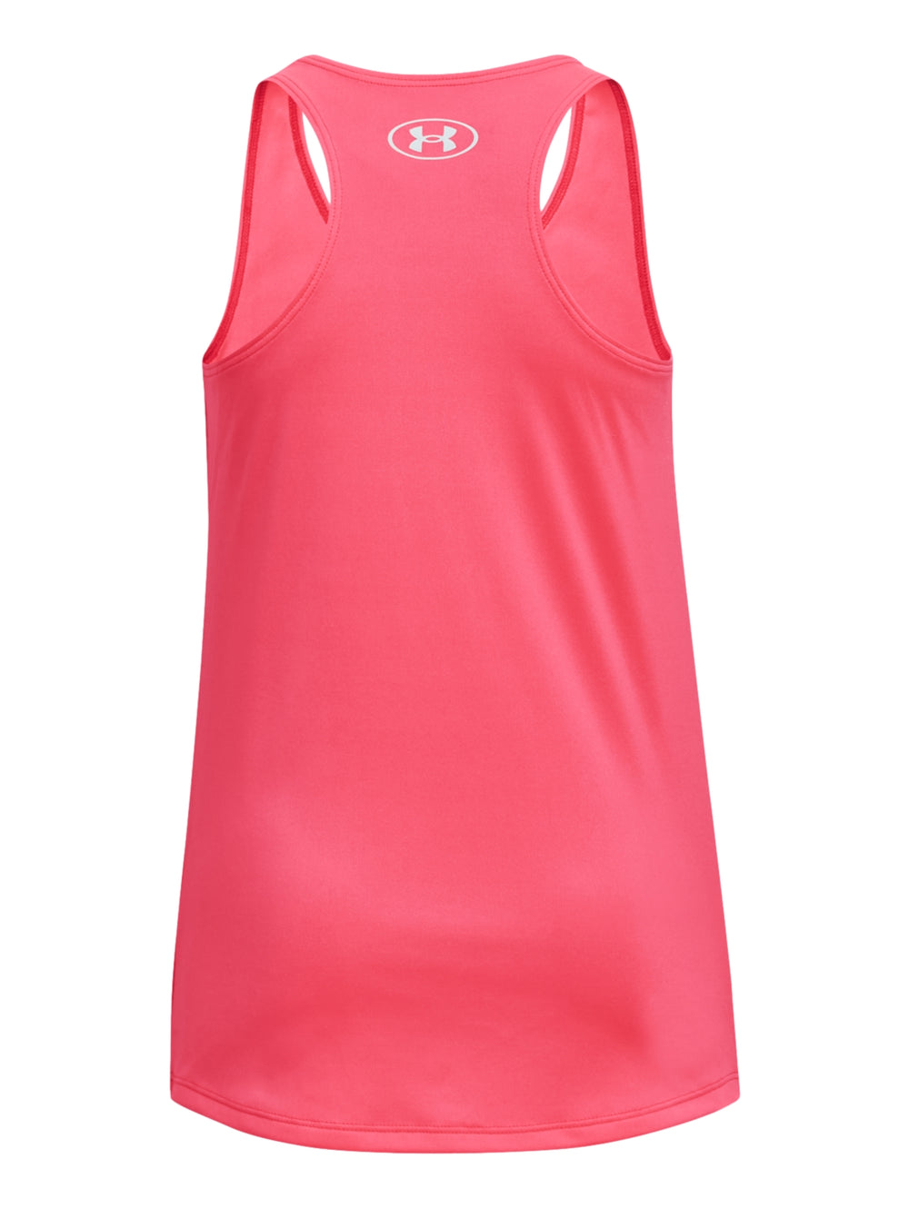 Camiseta deportiva sin mangas color rosa de la marca Under Armour con logotipo frontal.