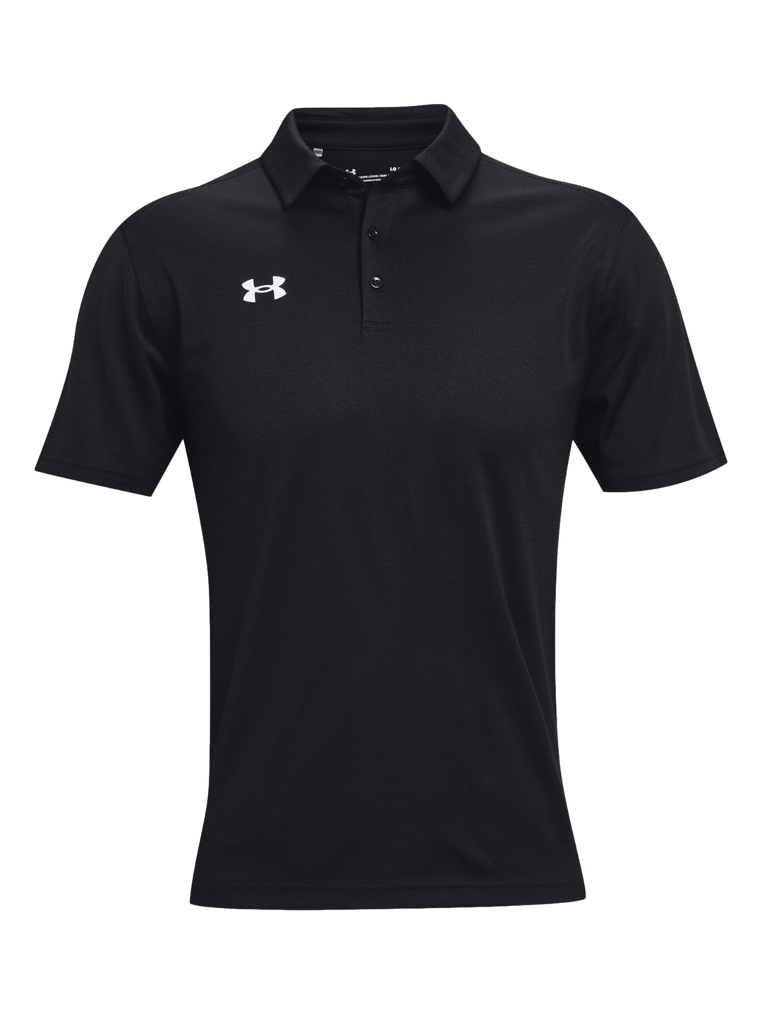 Hombre vistiendo una playera polo Under Armour de color negro, estilo deportivo y manga corta.