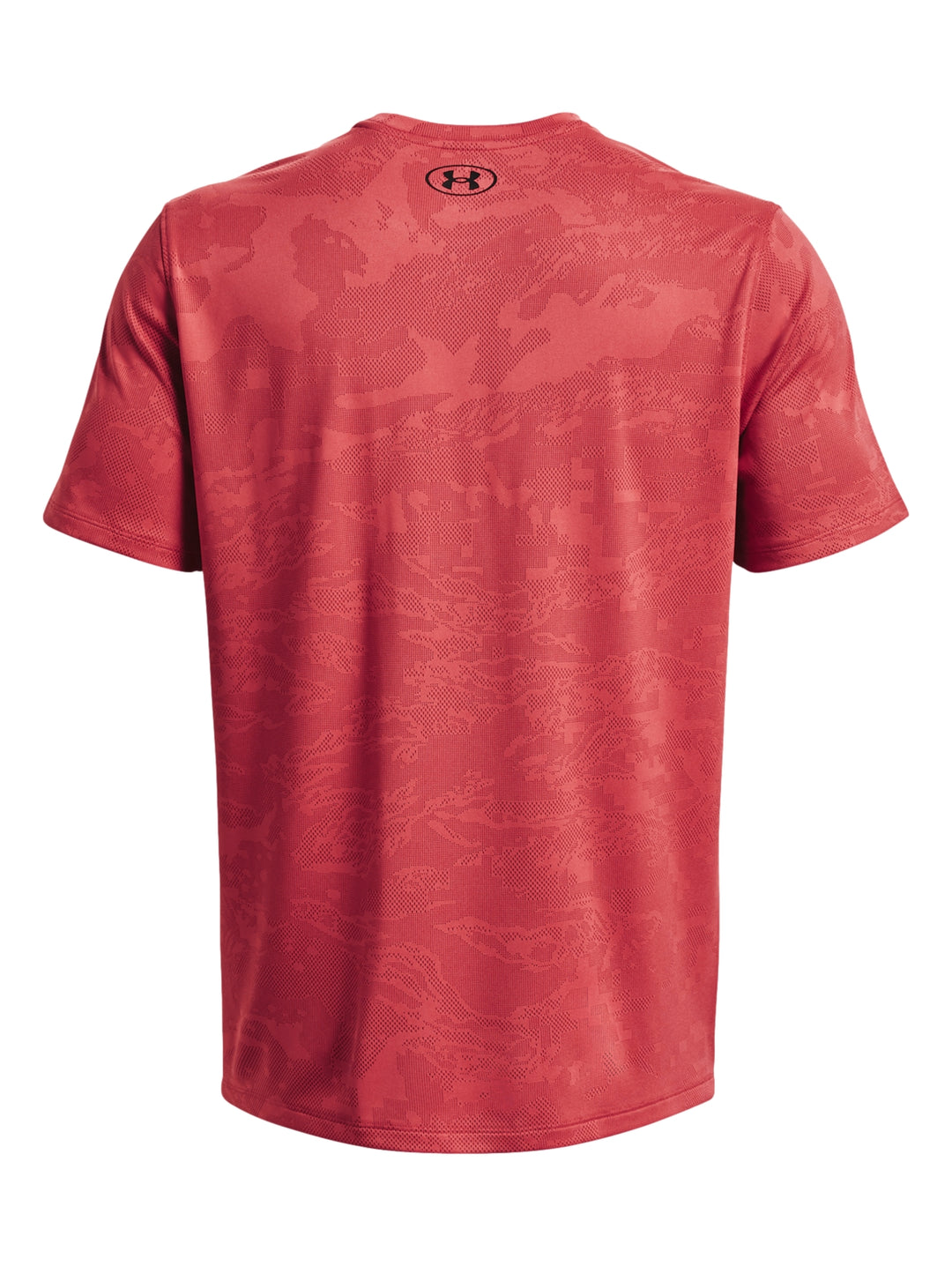 Camiseta deportiva de manga corta color rosa con patrón jacquard y logo de Under Armour.