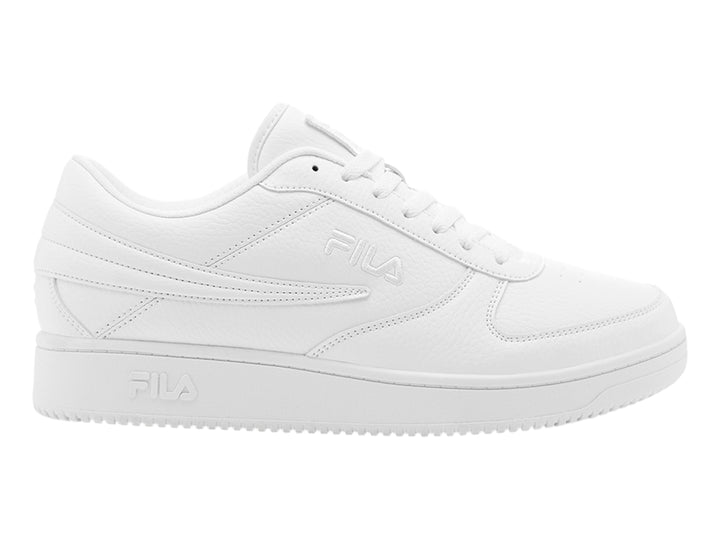 Tenis FILA A-LOW de color blanco, corte bajo, con cordones y suela blanca.