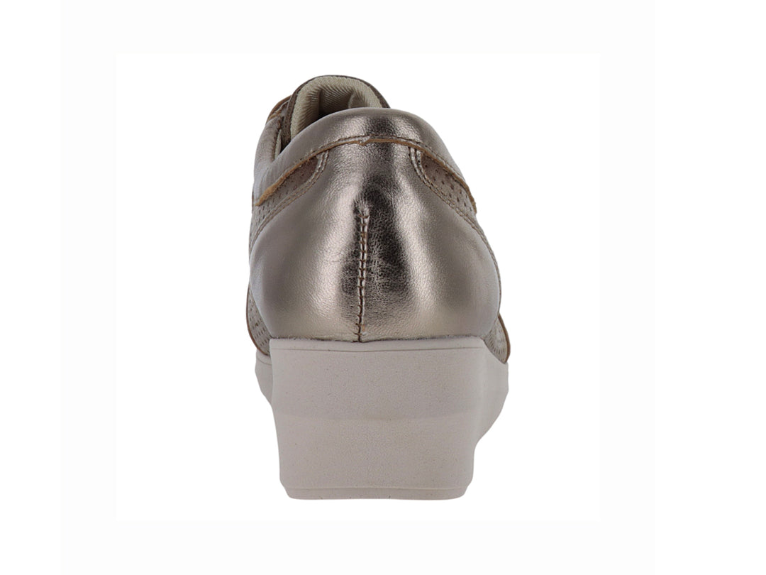 Zapato plano Manet color antimonio metálico con plataforma y cierre de correa con velcro para mujer.