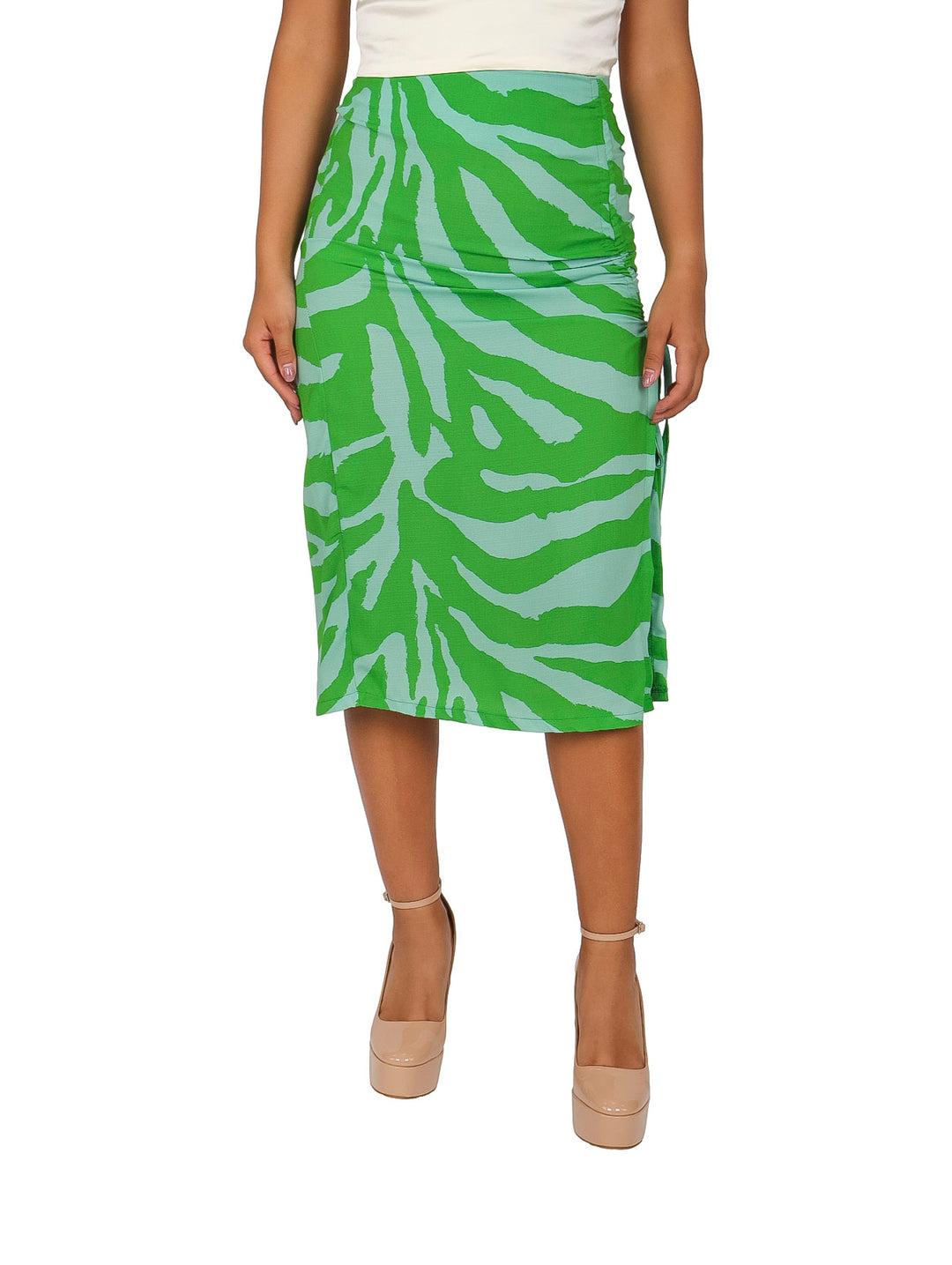 Falda verde con estampado de cebra en tonos verde claro para baile.