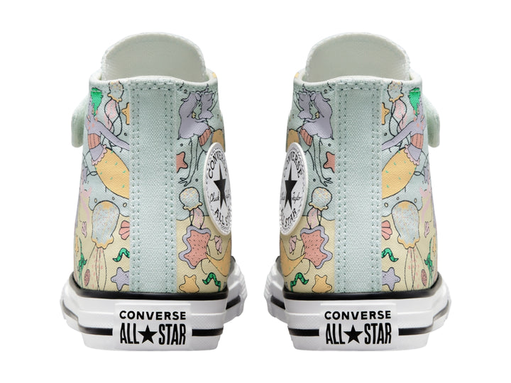 Tenis Converse Chuck Taylor All Star botín color aqua mist con estampado marino y cierre de velcro para Niño.