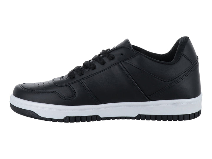 Tenis ATOK color negro con suela blanca y agujetas negras, vista lateral sobre fondo blanco.