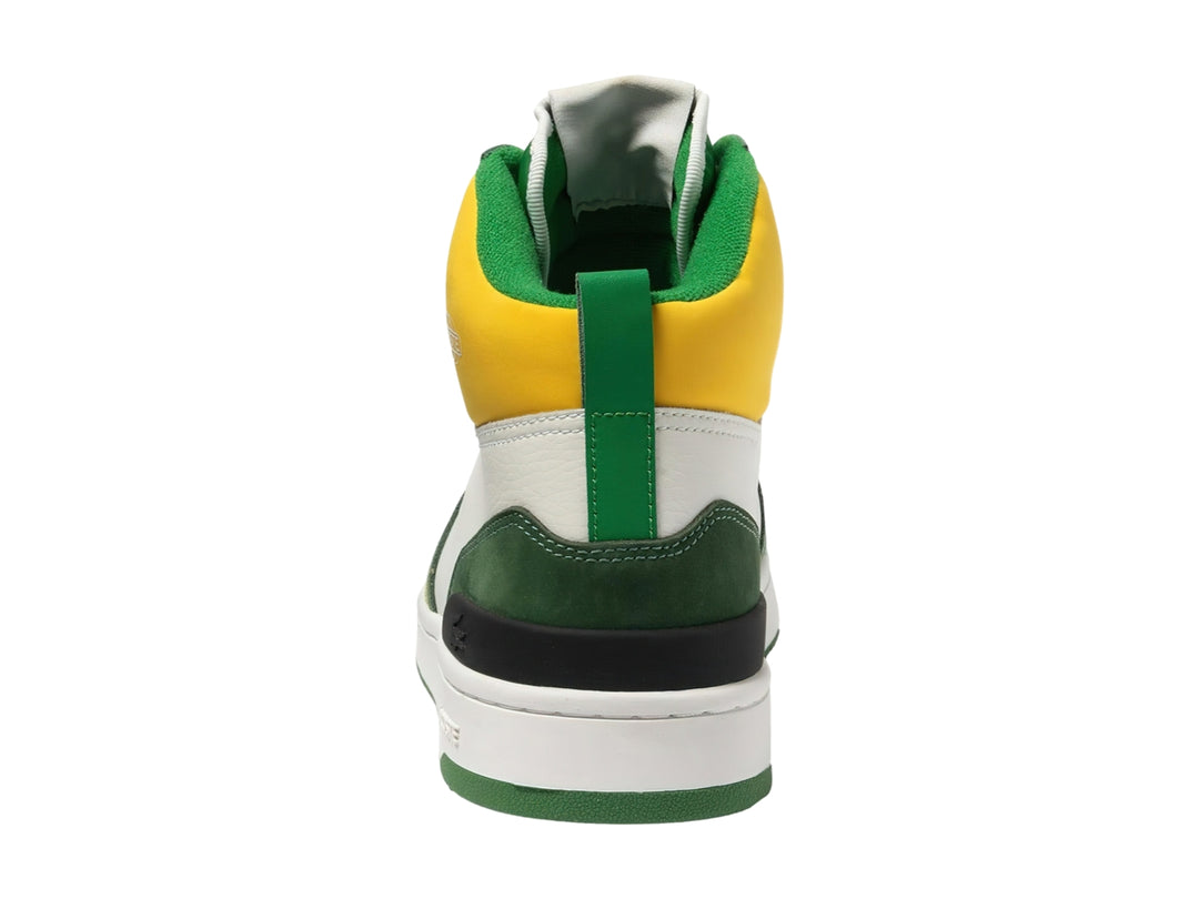 Tenis Lacoste L001 Mid de corte alto en colores blanco, verde y amarillo.