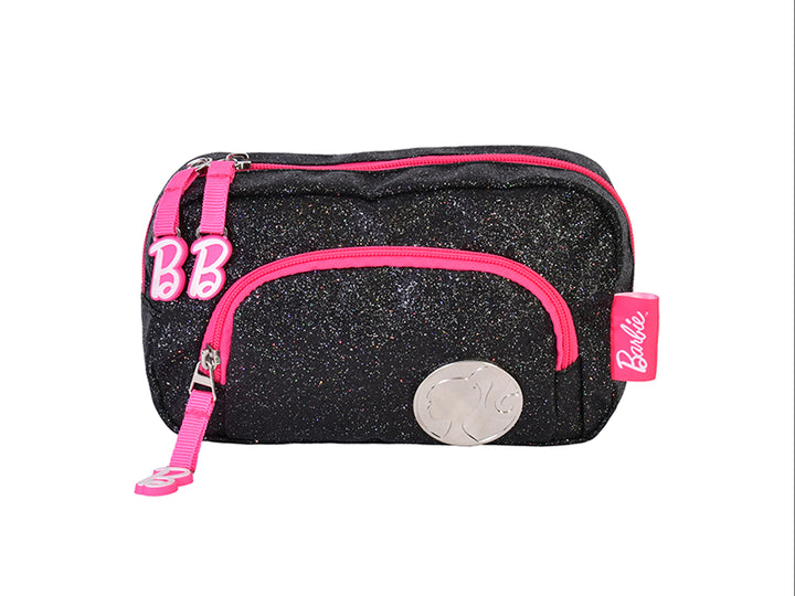 Lapicera negra con brillos y detalles en rosa de la marca Barbie.