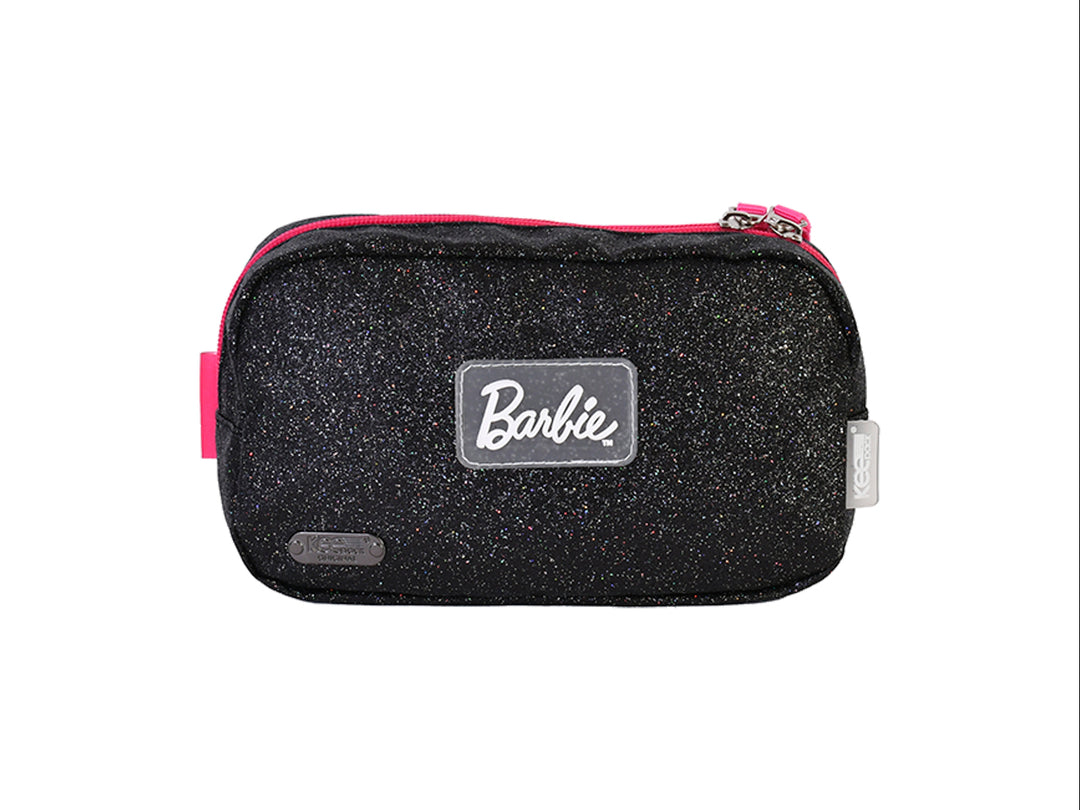 Lapicera negra con brillos y detalles en rosa de la marca Barbie.