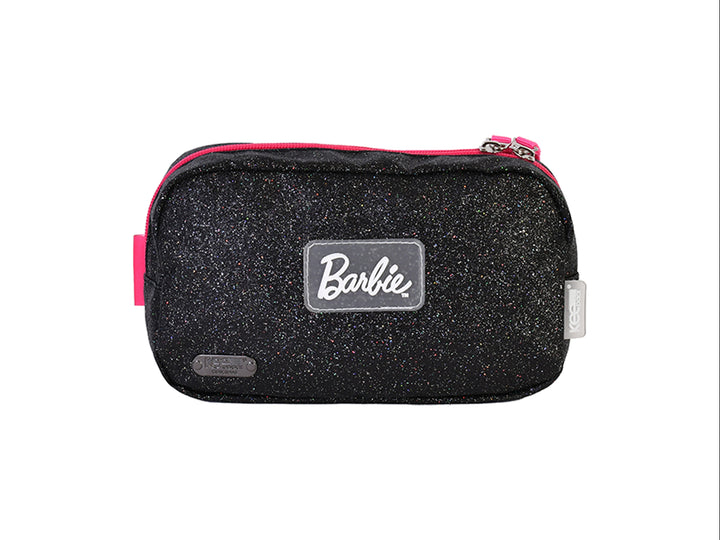 Lapicera negra con brillos y detalles en rosa de la marca Barbie.