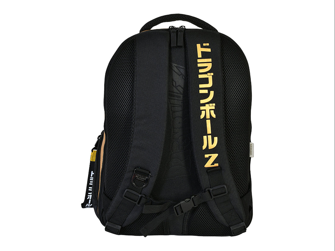 Mochila escolar amarilla y negra con ilustración de Goku Super Saiyan de Dragon Ball Z