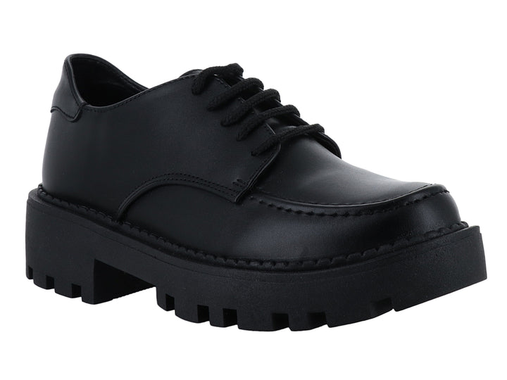 Zapato Oxford negro mate con suela de plataforma gruesa y cordones para Mujer.