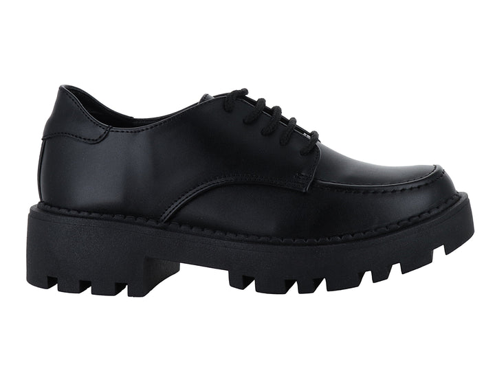 Zapato Oxford negro mate con suela de plataforma gruesa y cordones para Mujer.