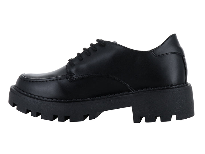 Zapato Oxford negro mate con suela de plataforma gruesa y cordones para Mujer.