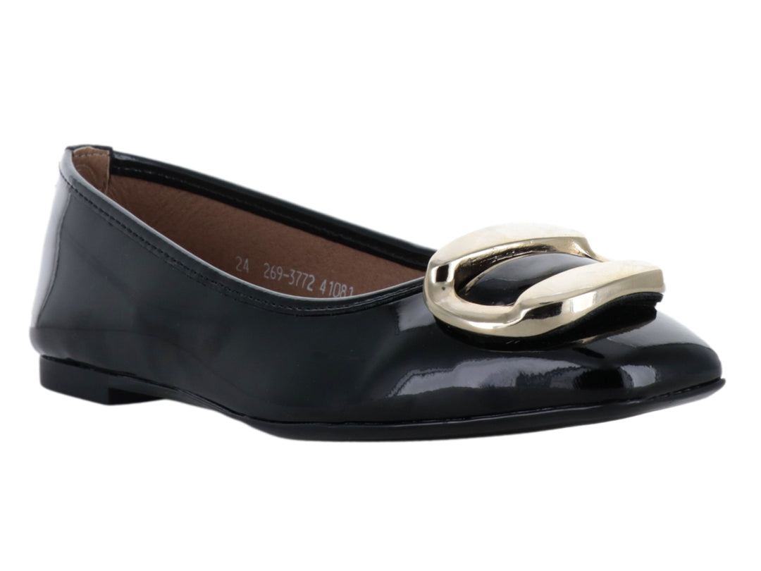 Zapatos Flats Negros de Charol Salamandra para Mujer