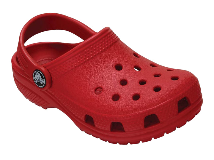 Zueco Crocs Classic en color rojo Pepper con correa trasera ajustable y orificios de ventilación.