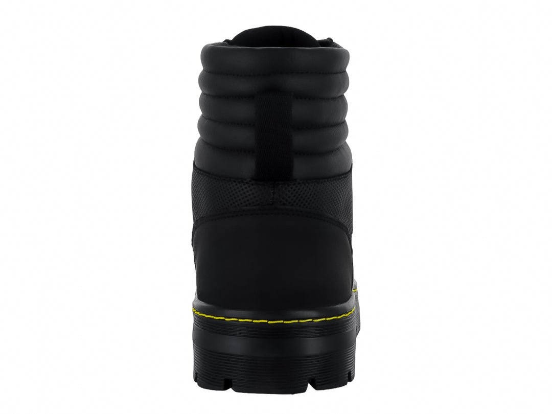 Botas SOLIE color negro con costuras decorativas en amarillo y suela gruesa dentada.