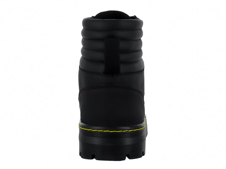 Botas SOLIE color negro con costuras decorativas en amarillo y suela gruesa dentada.