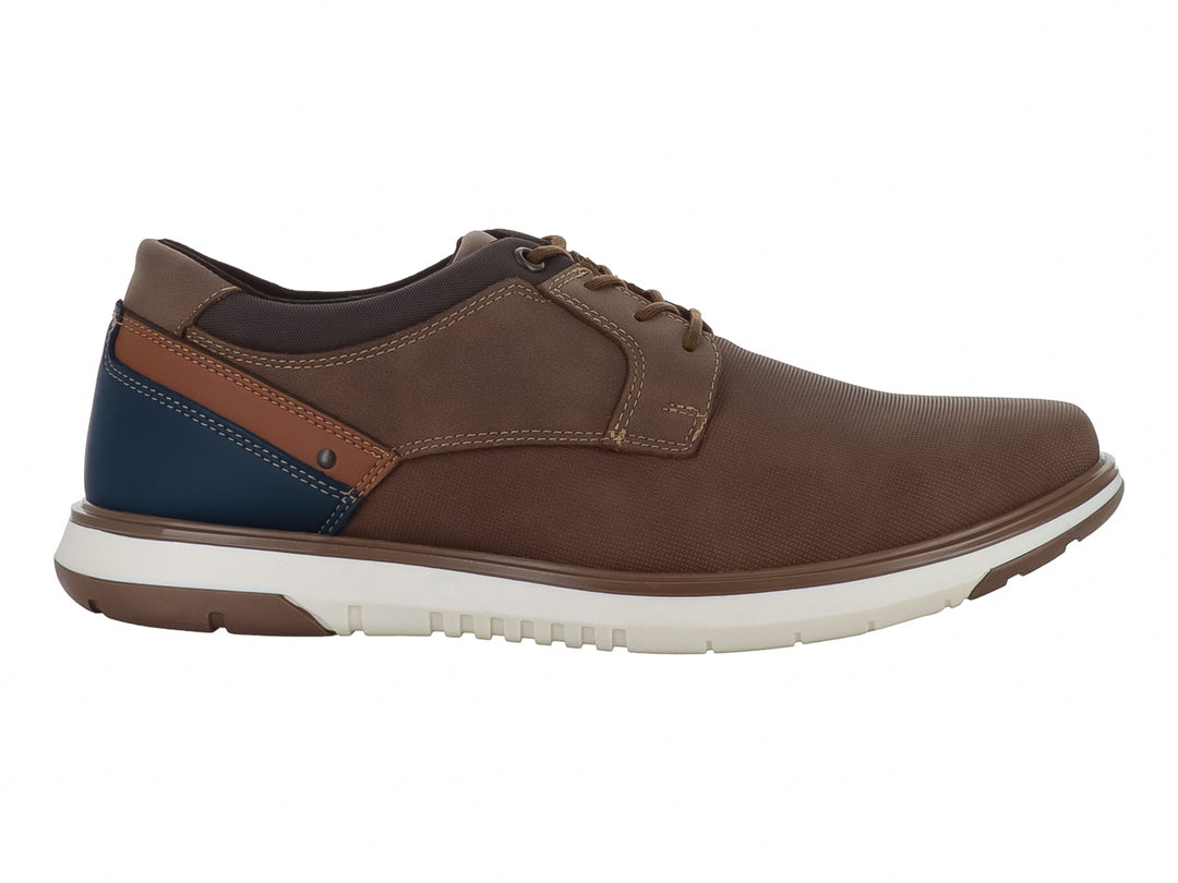 Zapato casual Solie color canela con detalles en azul y suela blanca para hombre.