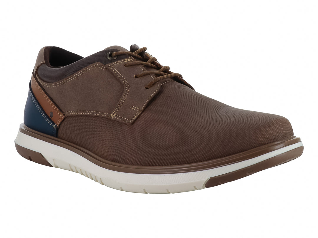 Zapato casual Solie color canela con detalles en azul y suela blanca para hombre.