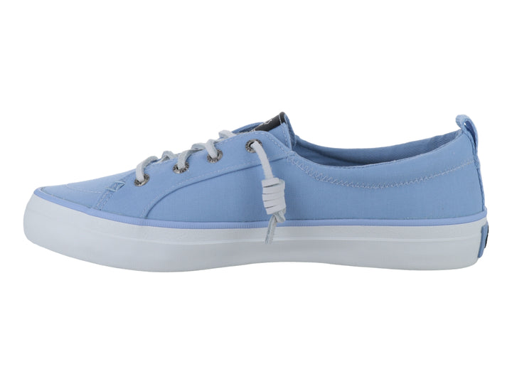 Tenis casuales Sperry de lona en color azul claro con suela blanca y cordones.