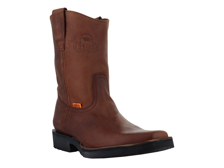 Bota vaquera de piel color tan con suela negra para hombre.