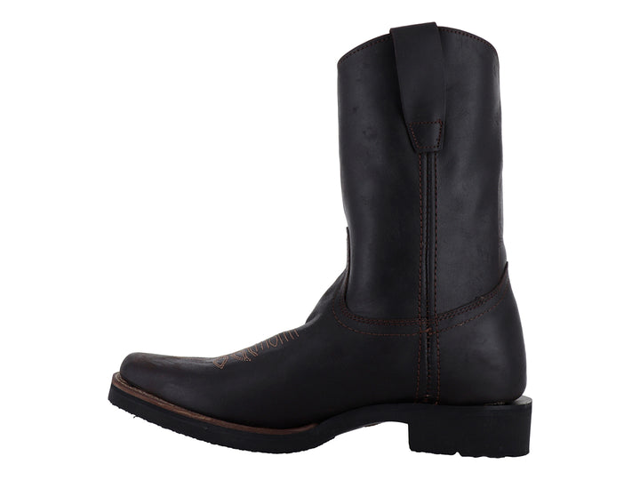 Bota vaquera de cuero color moka marca Angus para hombre con suela negra.