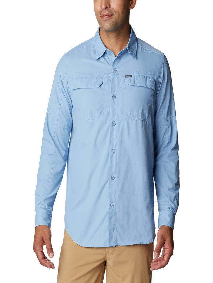 Camisa Columbia de manga larga en color azul claro Jet Stream con bolsillos en el pecho.
