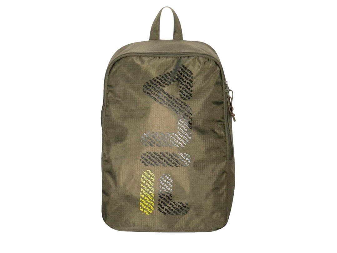 Mochila FILA color verde oliva con logotipo estampado en el frente y asa superior.