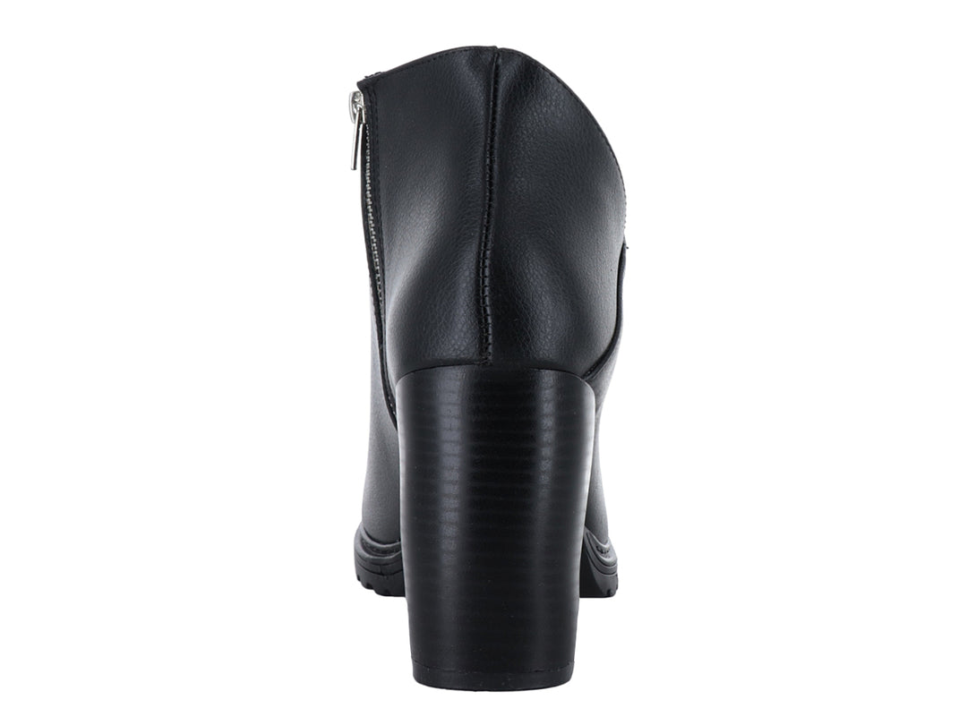 Botín negro de tacón grueso y suela dentada para mujer, estilo casual.