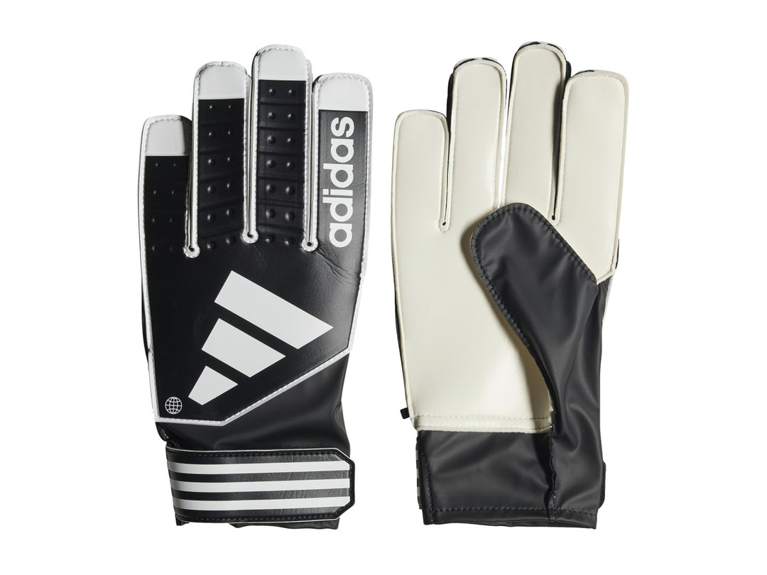 Par de guantes de portero Adidas en colores negro y blanco con diseño deportivo.
