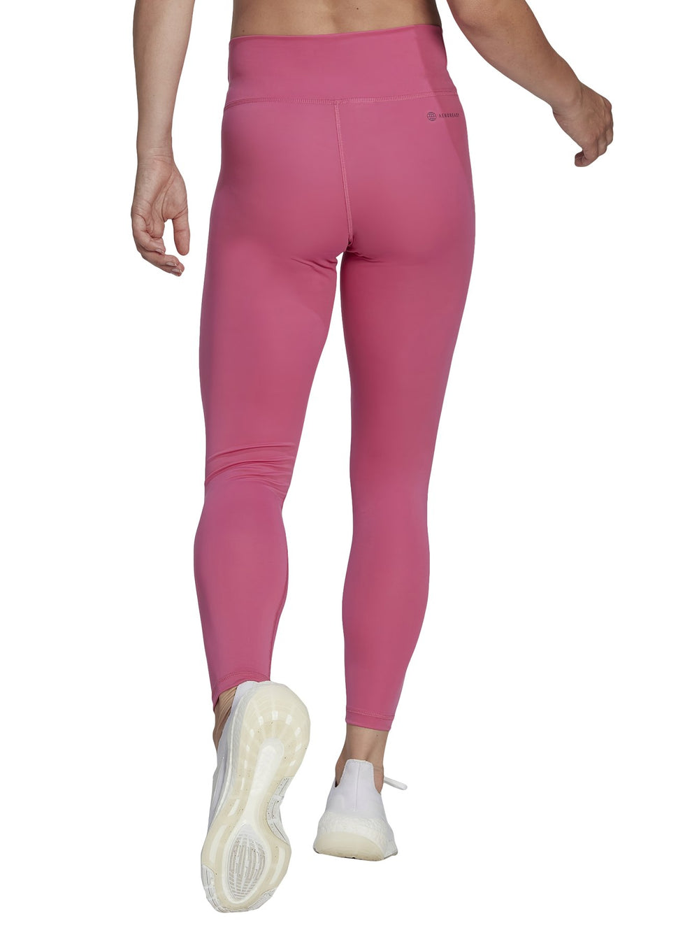 Leggings deportivos Adidas en color fucsia con cintura alta y logo blanco en la cadera.