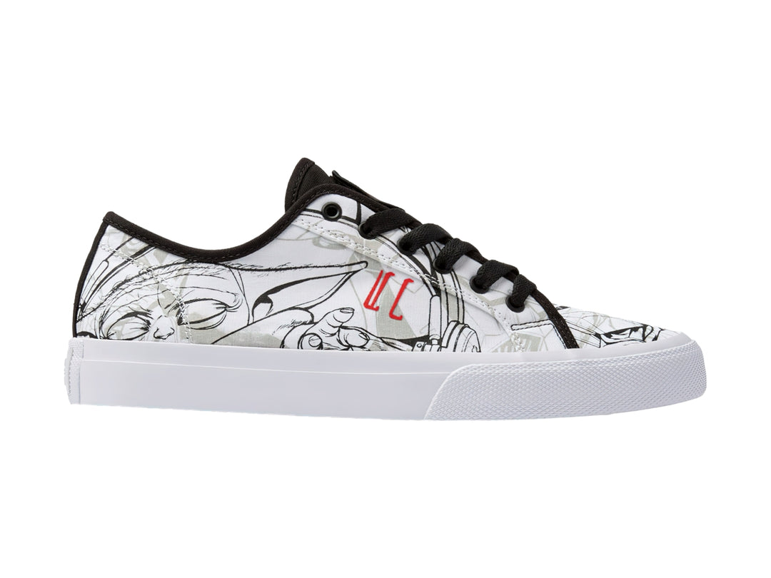 Tenis blancos de lona con agujetas negras y estampado de Grogu de Star Wars.