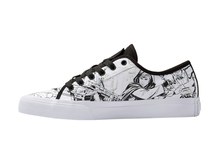 Tenis blancos de lona con agujetas negras y estampado de Grogu de Star Wars.