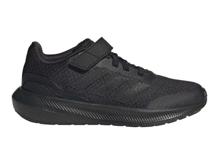 Tenis deportivos Adidas Runfalcon 3.0 en color negro total con correa de ajuste y malla transpirable.