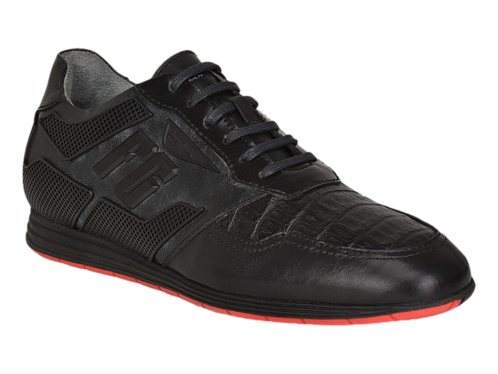 Zapatos Casuales Cuadra de Piel Caimán y Ternera Negro para Hombre
